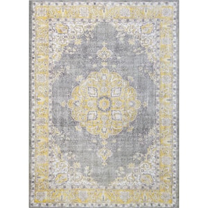 Nile Tarifa Vintage Bohemian Medallion Floral Border Yellow 3 ft. 9 in. x 5 ft. 7 in. Area Rug