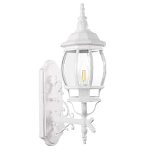 Outdoor 1-Light White Aluminum Wall Sconce with Clear Glass Shade