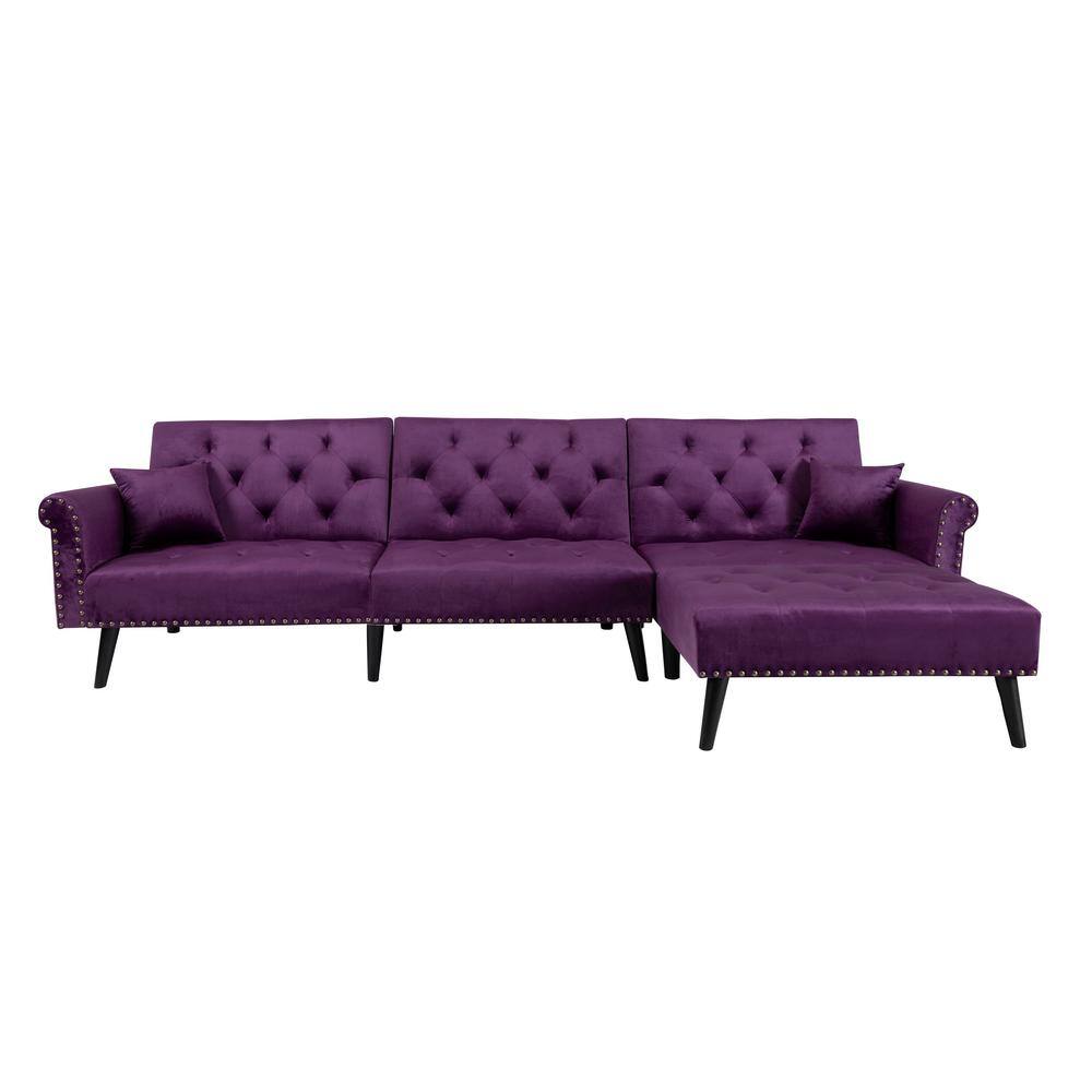ANGELES HOME 115 in. W Purple 3Seater Velvet Tufted Lshape Reversible Sectional Sofa