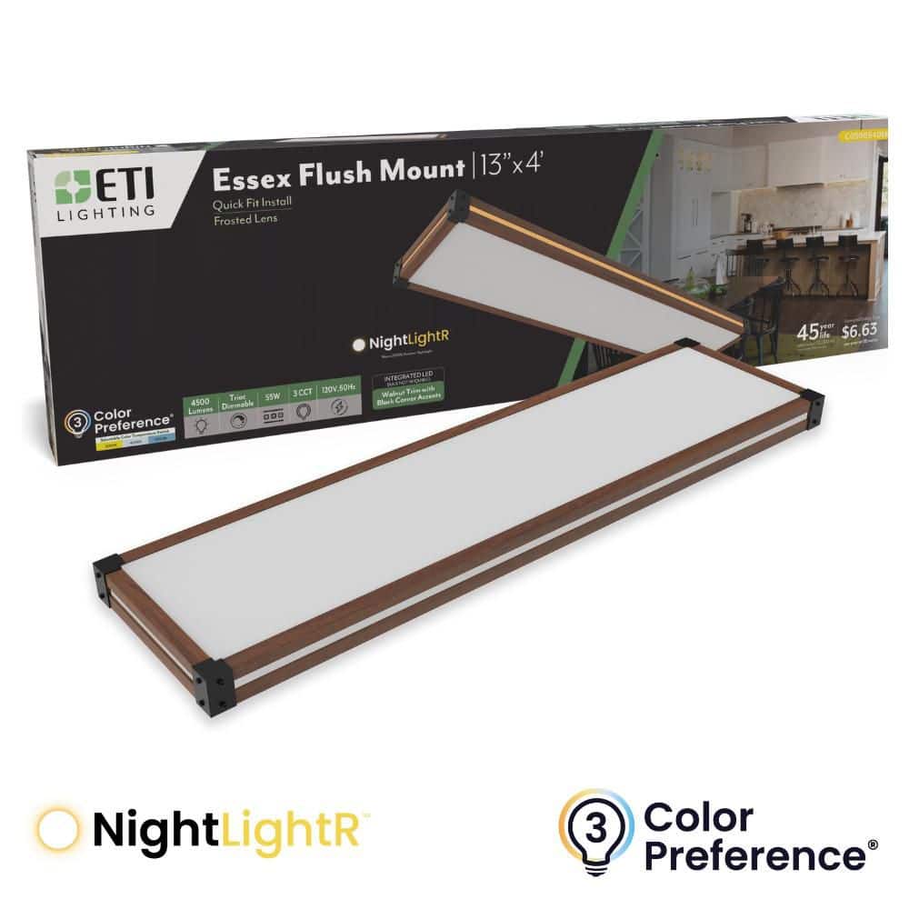 ESSEX 4 ft. x 13 in. Industrial Rustic Walnut Trim LED Flush Mount Light Nightlight 4500LM 55W Adjustable CCT Dimmable price history on PriceWatchPro