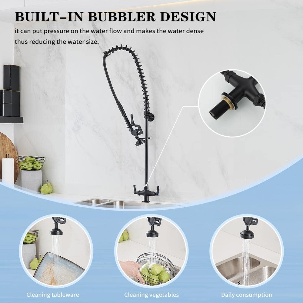 BWE Commercial Restaurant Pull-Down Double Handle Countertop Pre-Rinse Spray Utility Kitchen Faucet