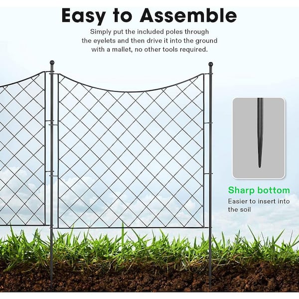 VIVOGROW 27.4 in. L x 32.9 in. H No-Dig Metal Garden Fence, 4