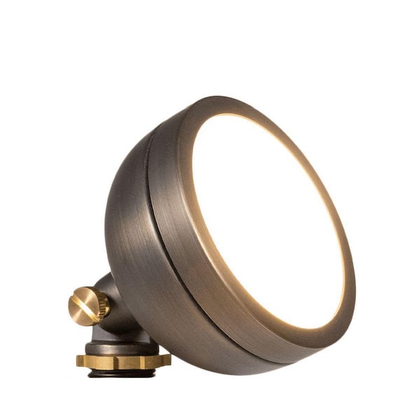 Low Voltage Bronze Hardwired Outdoor Brass Mini Round Flood Light with 3W LED Bulb & Stake