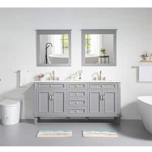 72 in. W x 22 in. D x 35 in. H Double Sink Bath Vanity in Gray w/Stain-Resistant Quartz Top, Soft-Close Drawer, 2-Mirror