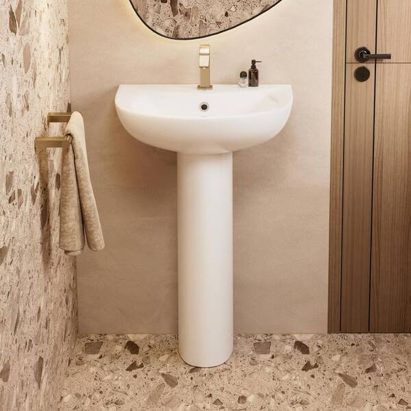 Los Flexi 20 in. W x 17 in. D in White Modern U-Shape Pedestal Sink with Overflow and Single Faucet Hole for Small Bathrooms