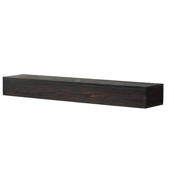 Unbranded 48 in Vintage Black Wood Mantel and Floating Shelf, Perfect Fireplace Decoration, Wall Mounted Display for a Charming