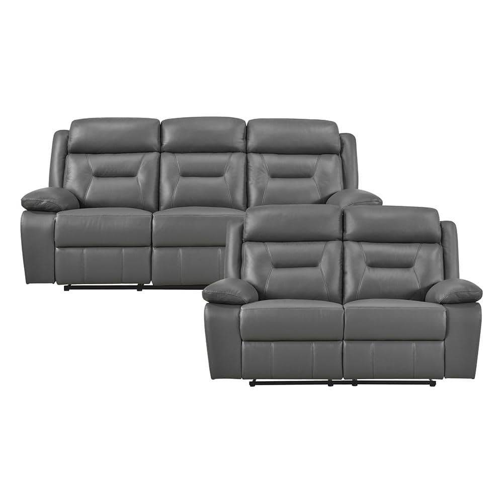 Emillia 87 in. W. Pillow Top Arm Leather Rectangle 2-Piece Manual Reclining