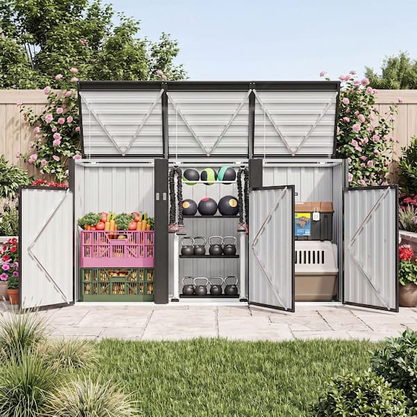 Sizzim 8 ft. W x 3 ft. D Outdoor Trash Can Metal Storage Shed For