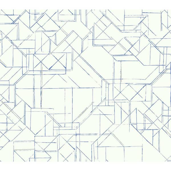 York Wallcoverings Prism Schematics Cobalt/Silver Premium Peel and Stick Wallpaper Roll (Covers 45 sq. ft.)
