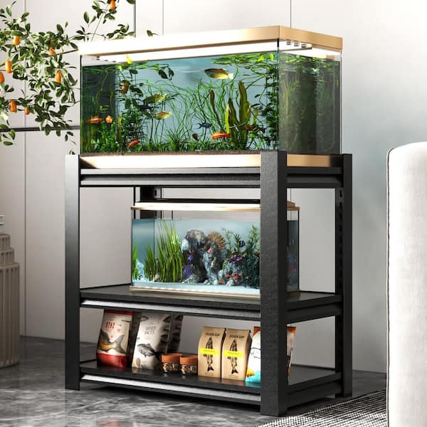 3-Tier Kitchen Pantry, Fish Tank Stand, Metal Aquarium Stand, Adjustable Heavy Duty Reptile Tank in Black