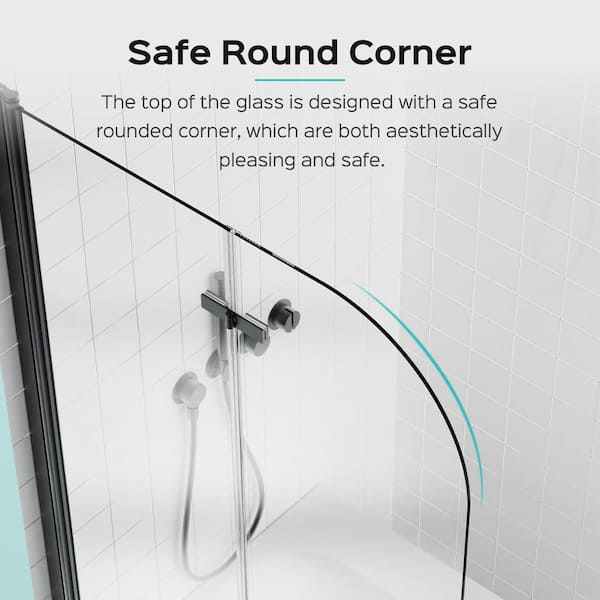 Reversible 34.75 in. W x 58 in. H Pivot Frameless Tub Door in Matte Black with Tempered Clear Glass