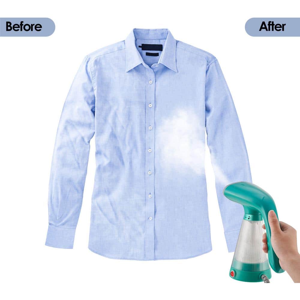 Teal Handheld Garment Steamer with Clear Ribbed Water Tank