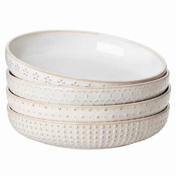 Set of 4 Ceramic Pasta Bowls 48 oz Capacity 9.5 in Diameter Wide Shallow Serving Bowls for Pasta Salad