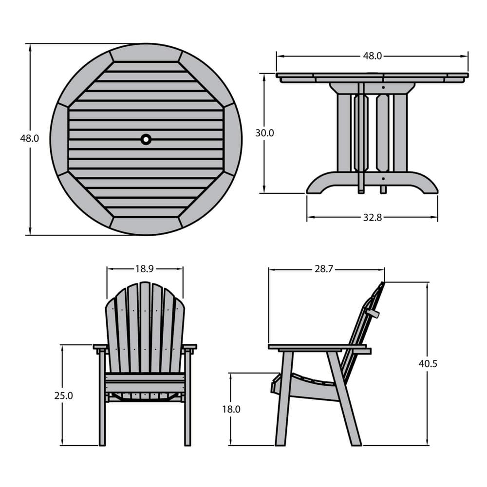 Weathered Brown 4-Person Adirondack Style Round Dining Set