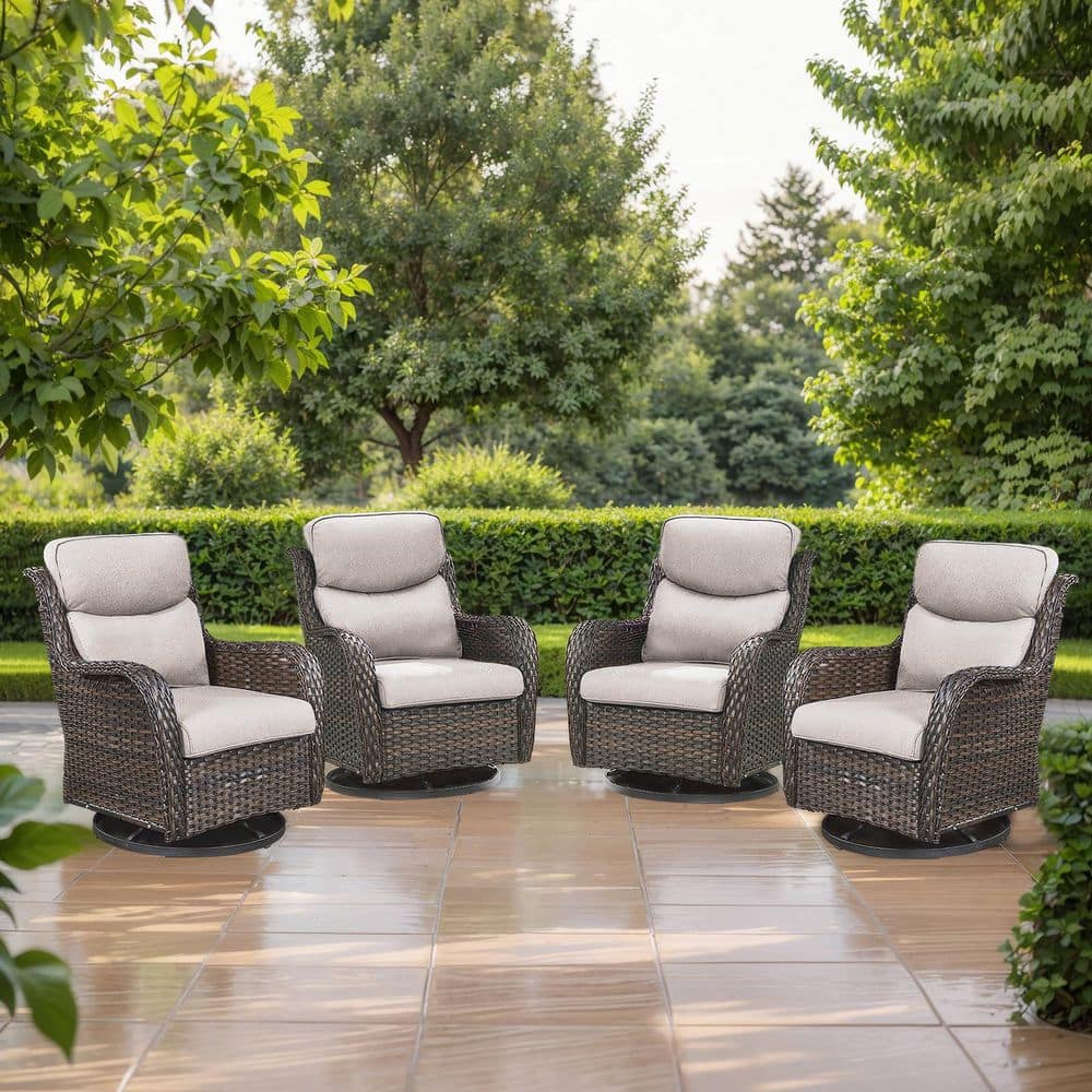 Carolina 4-Piece Brown Wicker Outdoor Swivel Glider Chairs with Thick Beige Cushion price history on PriceWatchPro