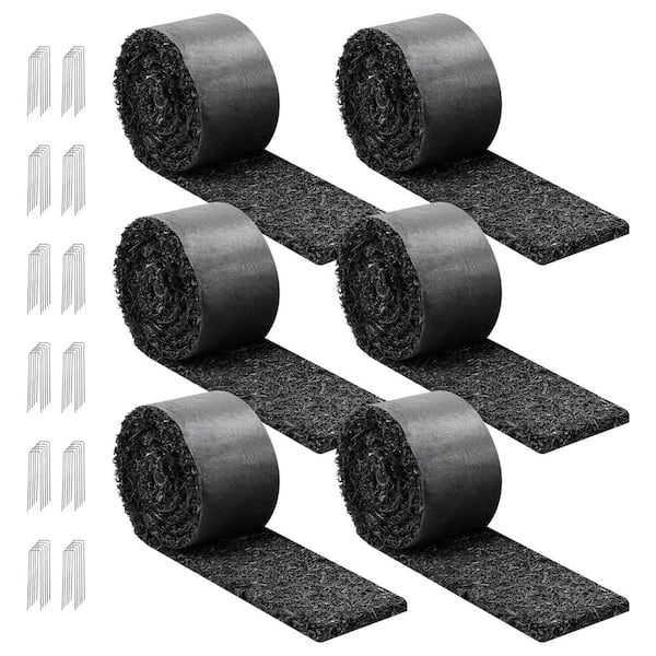 6 Rolls Rubber Mulch Mat 120 x 4.5 in., 0.5 in. Thick Recycled Rubber Garden Edging, Cuttable Flower Barrier with Stakes