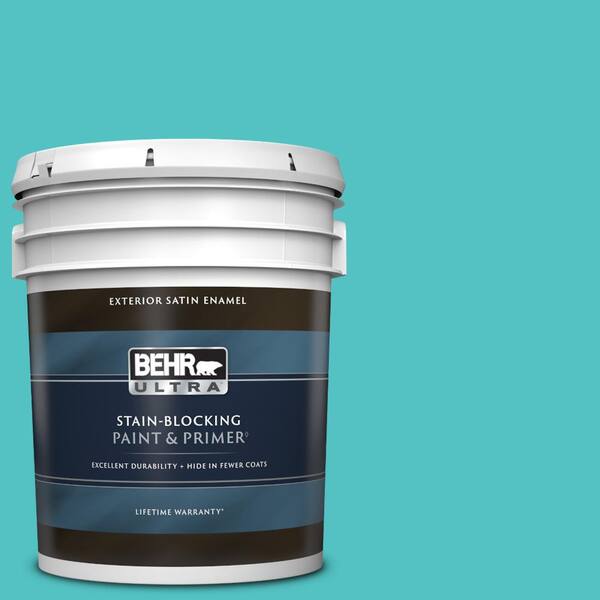 BEHR ULTRA 5 gal. #500B-4 Gem Turquoise Satin Enamel Exterior Paint & Primer