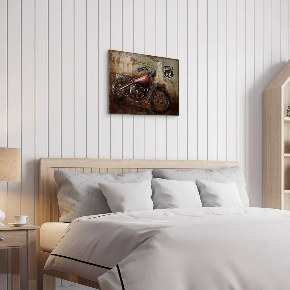 Hand Painted Iron Dimensional Wall Art with Classic Motorcycle Design