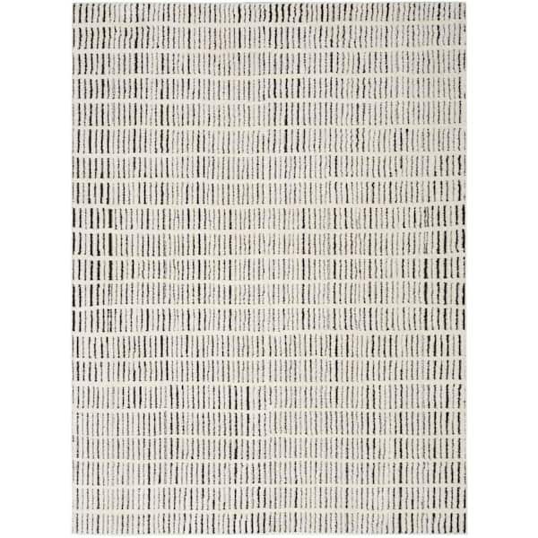 Nourison Cozy Modern Ivory Black 7 ft. x 9 ft. Linear Contemporary Area Rug