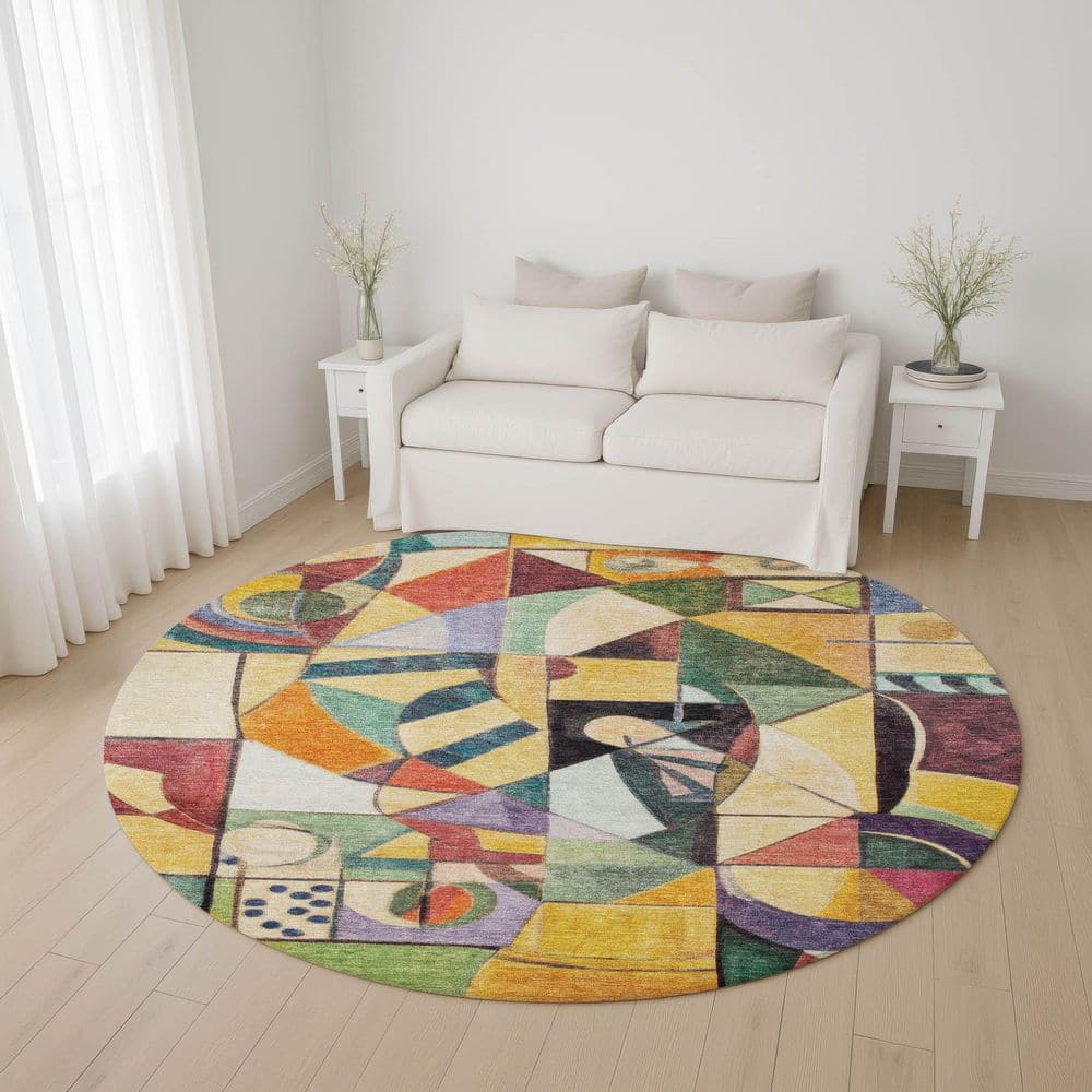 Mayfield Premium Machine Washable Abstract AMF1758 Gold 8 ft. x 8 ft. Round Rug price history on PriceWatchPro