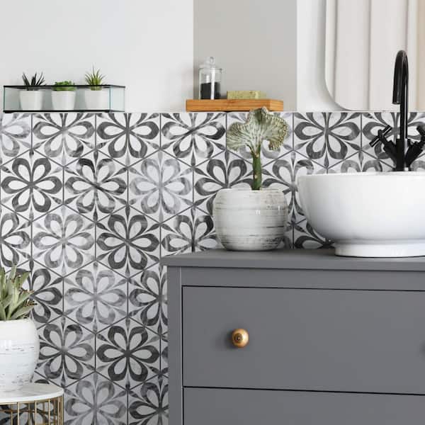 Classico Bardiglio Hex Daisy 7 in. x 8 in. Porcelain Floor and Wall Take Home Tile Sample