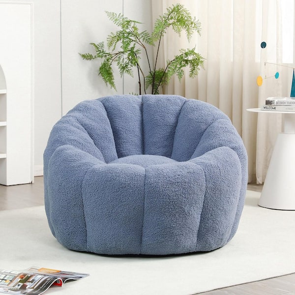 Annabelle Light Blue Faux Fur Polyester Fabric Bean Bag Chair with Armrests Stuffed High-Density Foam