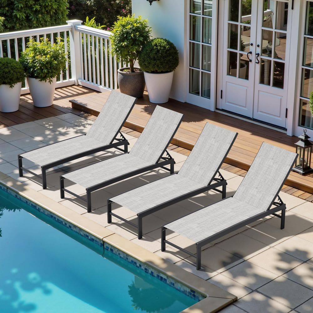 4-Piece Metal Outdoor Chaise Lounge Aluminum Lounge Chair with 5-Position Adjustable Backrest and Textilene in Earth price history on PriceWatchPro