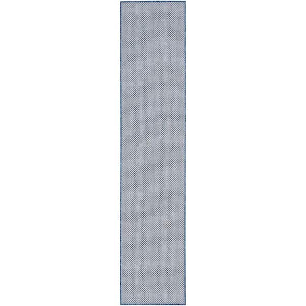 Nourison Courtyard Ivory Blue 2 ft. x 6 ft. All-over design Contemporary Runner Area Rug