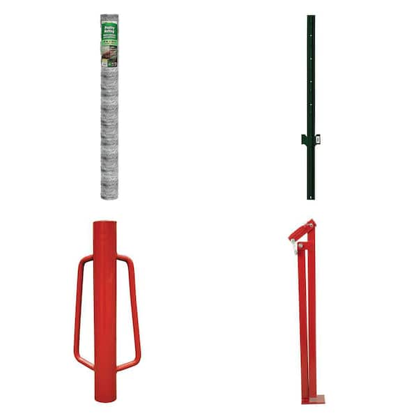 2 in. x 4 ft. x 50 ft. 20-Gauge Poultry Netting, 5 ft. Steel U-Post, Post Driver and Fence Puller Combo