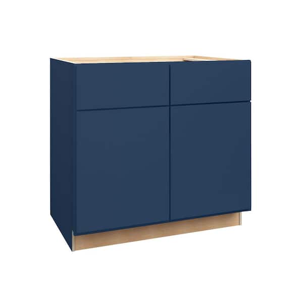Home Decorators Collection Hargrove 36 in. W x 24 in. D x 34.5 in. H Assembled Plywood Sink Base Kitchen Cabinet in Vessel Blue with Soft Close