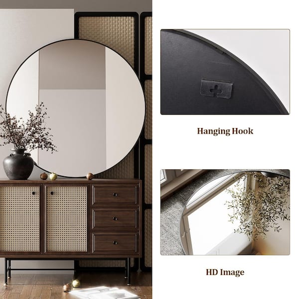 Black 35 in. W x 35 in. H Round Aluminum Framed Wall Mirror