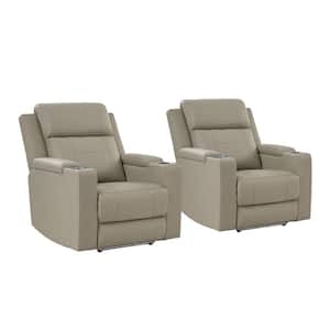 Rolando DOVE Traditional 35.04 in. W Genuine Leather Dual Motor Power Recliner with Storage Space Set of 2