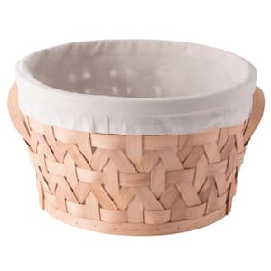 Wooden Round Display Basket Bins, Lined with White Fabric, Food Gift Basket, Medium