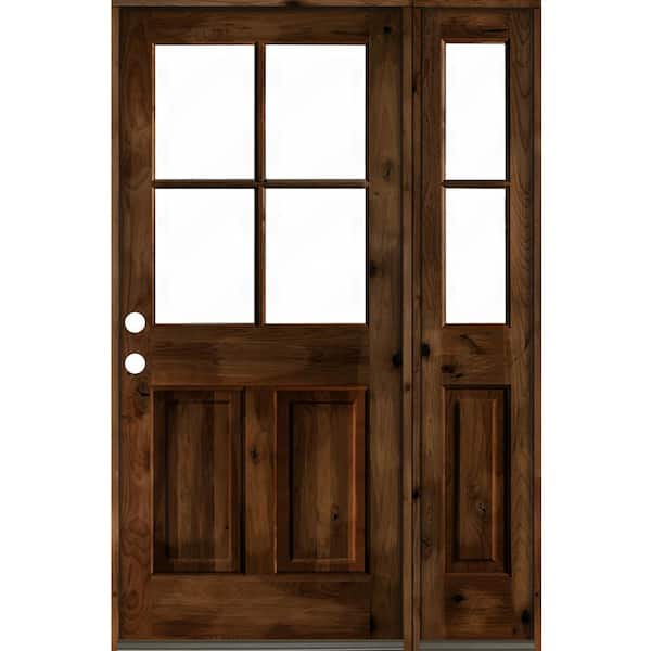 Krosswood Doors 46 in. x 80 in. Alder Right-Hand/Inswing 4-Lite Clear Glass Provincial Stain Wood Prehung Front Door/Right Sidelite