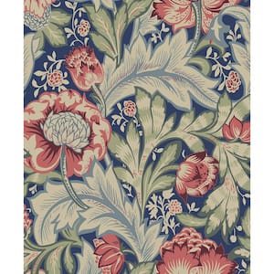 Marine Blue and Watermelon Acanthus Garden Unpasted Nonwoven Paper Wallpaper Roll 57.5 sq. ft.
