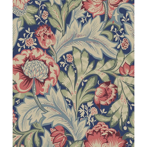 Seabrook Designs Marine Blue and Watermelon Acanthus Garden Unpasted Nonwoven Paper Wallpaper Roll 57.5 sq. ft.