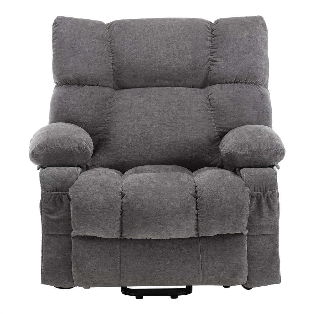 42 in. W Grey Polyester Blend Recliner with Remote Control, Tufted and Stor