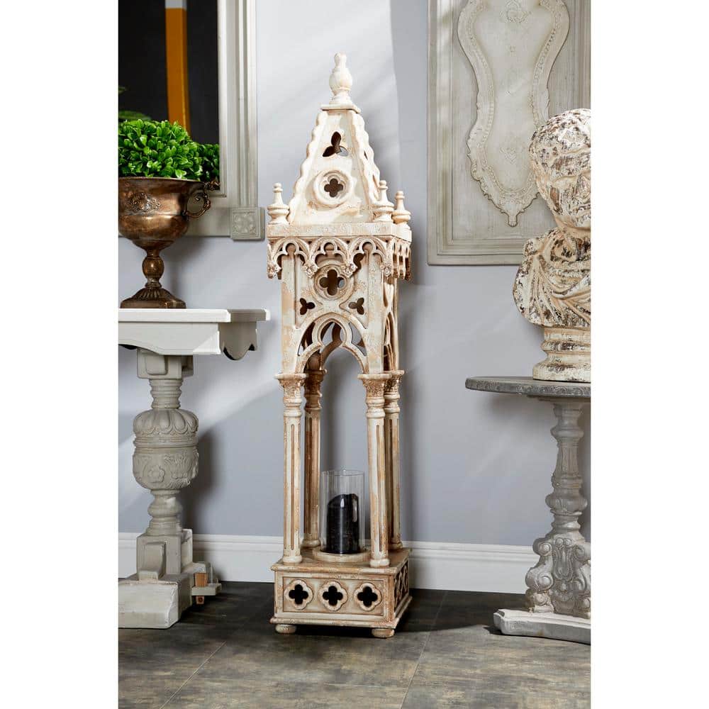 Elegant White Wood Vintage Hanging Candle Lantern - 12" x 55"