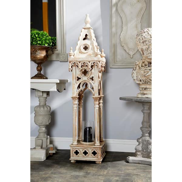 Litton Lane 55 in. H White Wood Standing Decorative Candle Lantern