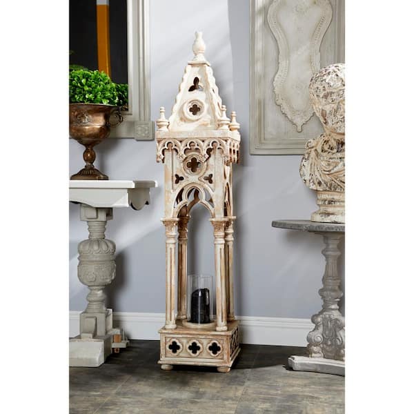 55 in. H White Wood Standing Decorative Candle Lantern