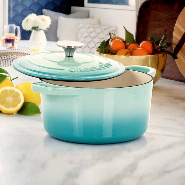 Artisan 3 qt. Round Cast Iron Nonstick Dutch Oven in Aqua Blue with Lid