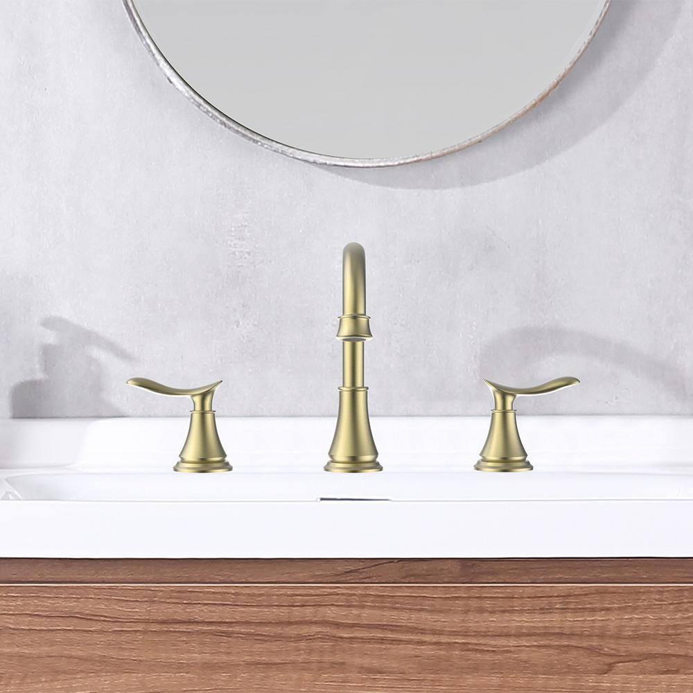 Brushed Gold 8-Inch Widespread Double Handle Bathroom Faucet