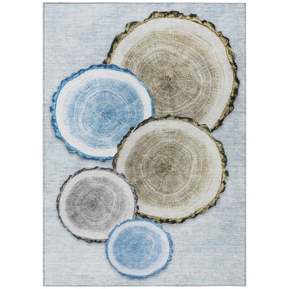 Blue Gold and Gray 5 ft. x 8 ft. Woven Geometric Rectangle Indoor/Outdoor Area Rug price history on PriceWatchPro