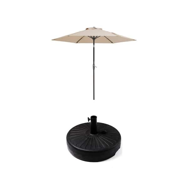 7.  5ft Steel Beige Patio Umbrella with Tilt Crank and 50 lbs Resin Base