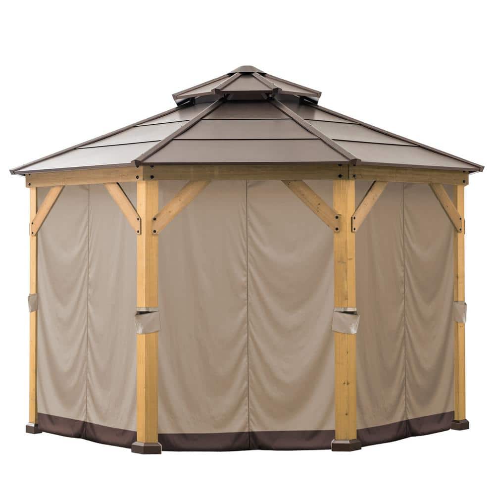 Sunjoy Beige and Brown Polyester Privacy Curtain for Gazebo