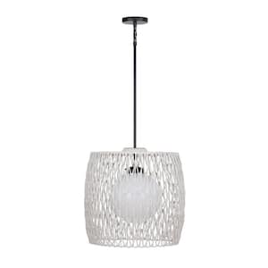Lara 21.75 in. 1-Light Black Dimmable Outdoor Pendant Light with Light Gray Rope Shade
