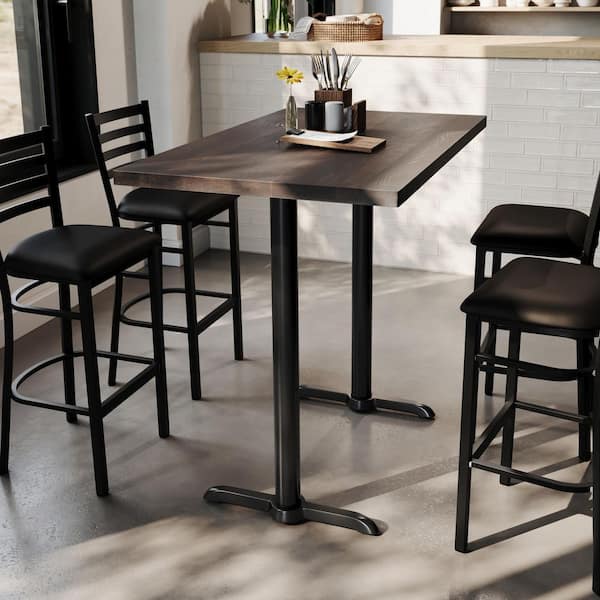 Bennett 42 in. H Dark Brown Top/Black Base Rectangle Commercial Indoor Bar Table/Rust Resistant Cast Iron T-Base Seats 4