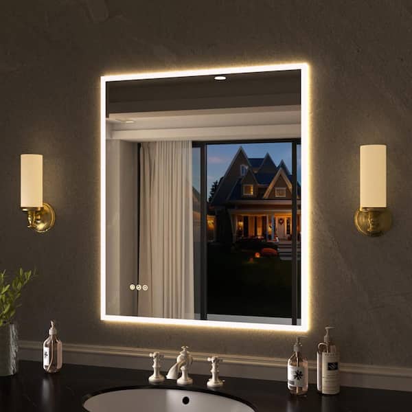 Shimmer 30 in. W x 36 in. H Rectangular Frameless Anti-Fog LED Dimmable Wall Bathroom Vanity Mirror in Polished Crystal