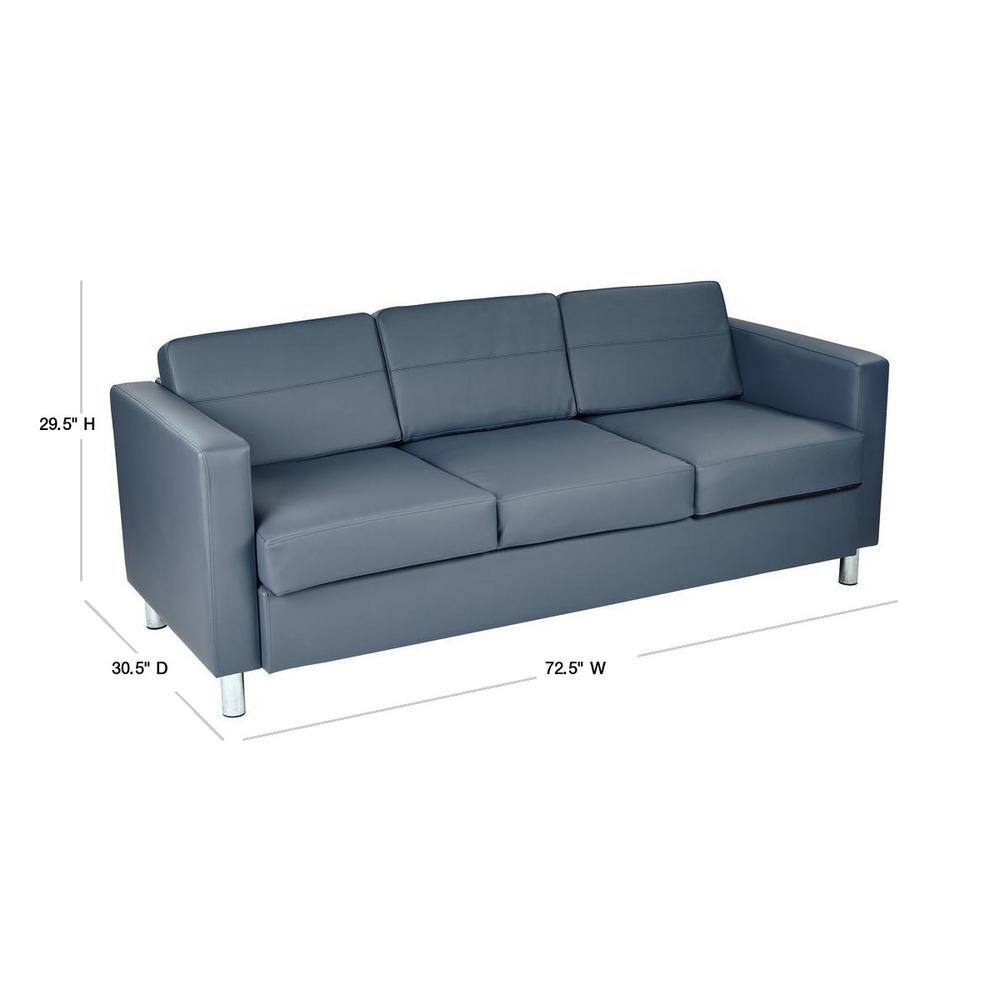 Dillon Blue Faux Leather Lawson Sofa with Track Arms