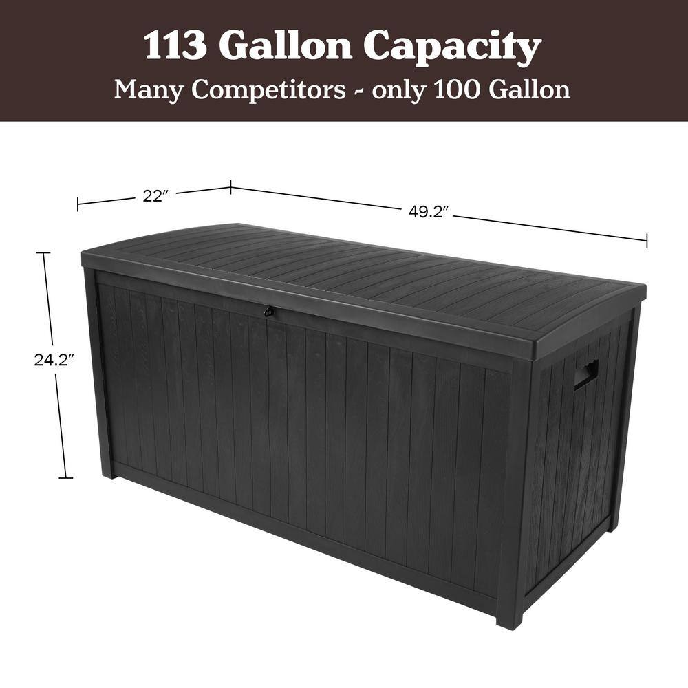 113 Gallon Black Faux Wood Lockable Deck Storage Box